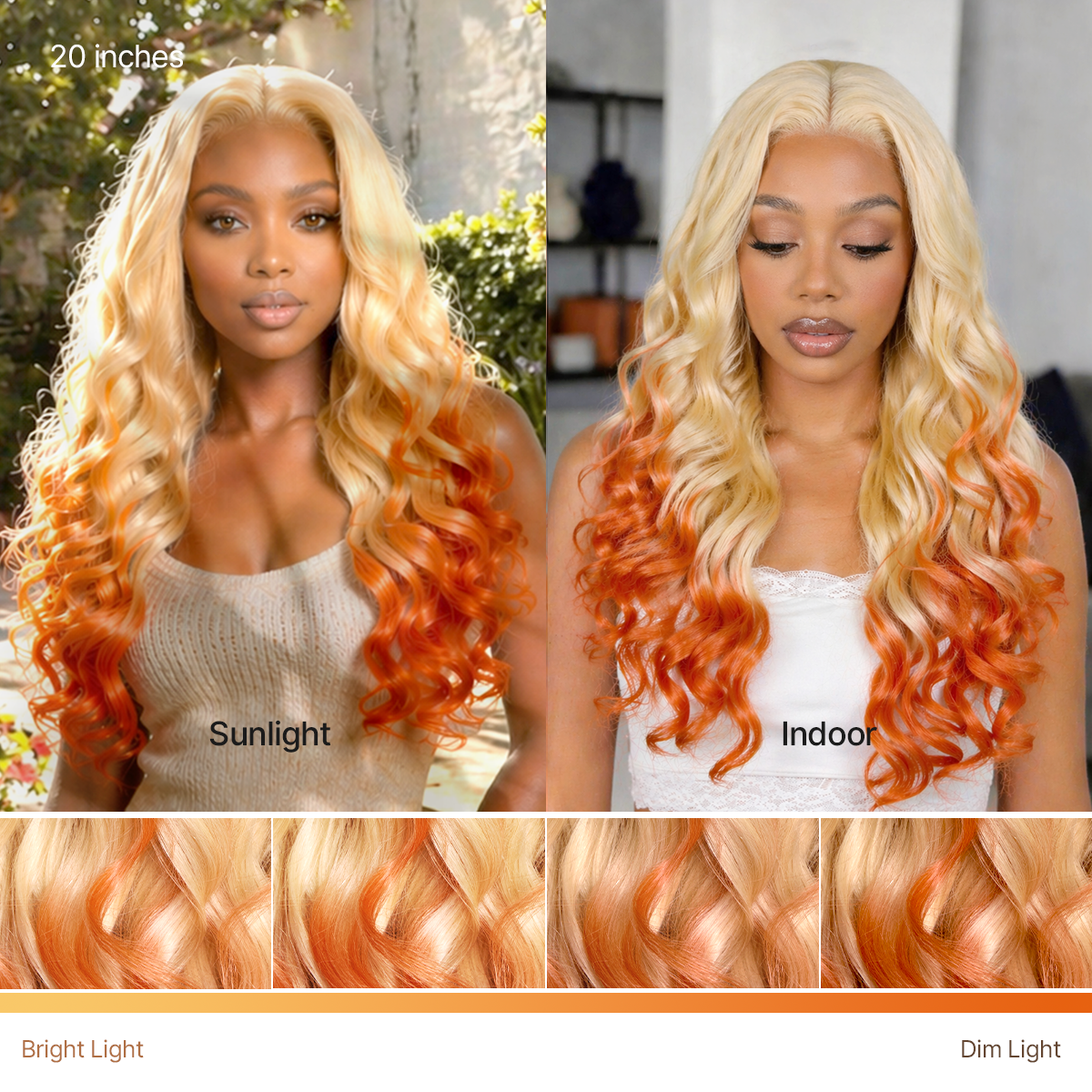 613 Blonde to Ginger Ombre Body Wave Glueless Ear-to-ear 13x4 HD Lace Front Wig Pre-Cut Lace Flexi-Fit Drawstring Cap