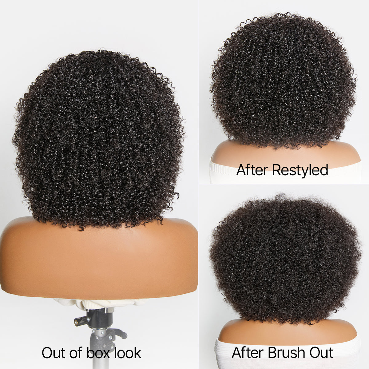 Throw On & Go 200% Density Natural Black Afro Curly No Lace Glueless Short Wig