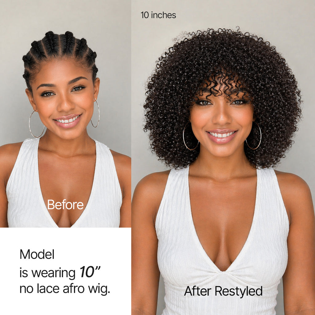 Throw On & Go 200% Density Natural Black Afro Curly No Lace Glueless Short Wig