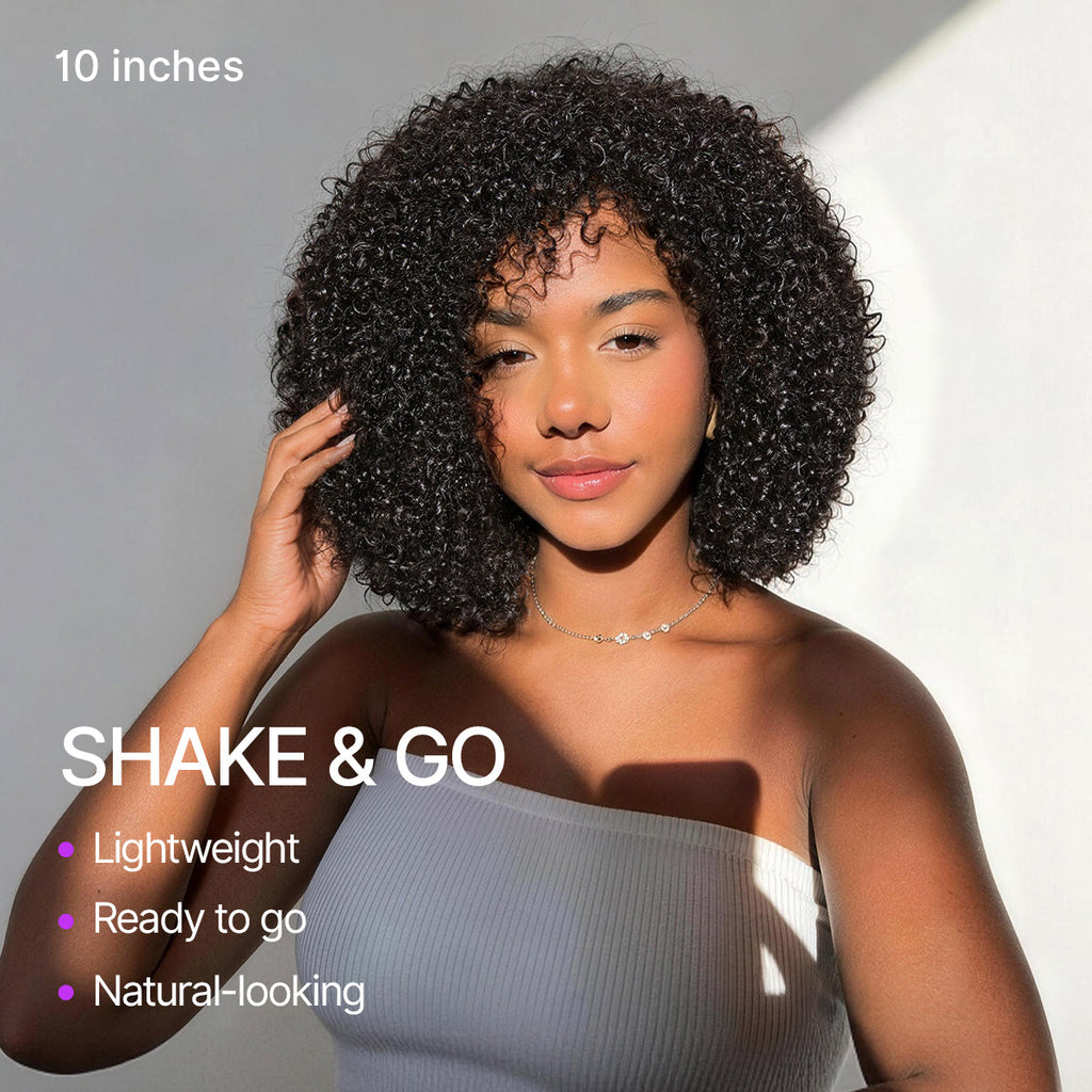 Throw On & Go 200% Density Natural Black Afro Curly No Lace Glueless Short Wig