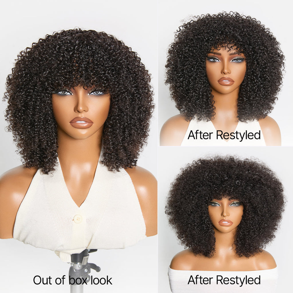 Throw On & Go 200% Density Natural Black Afro Curly No Lace Glueless Short Wig