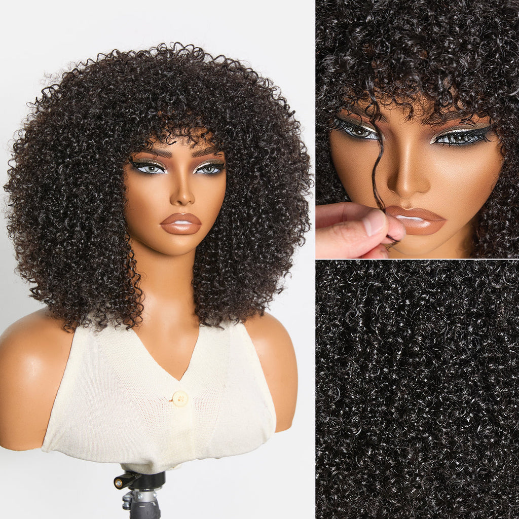 Throw On & Go 200% Density Natural Black Afro Curly No Lace Glueless Short Wig