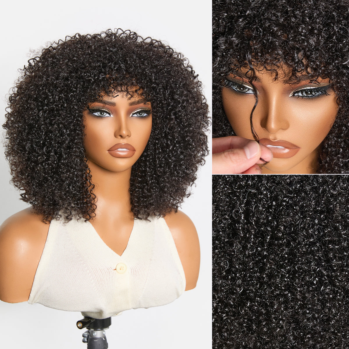 Throw On & Go 200% Density Natural Black Afro Curly No Lace Glueless Short Wig