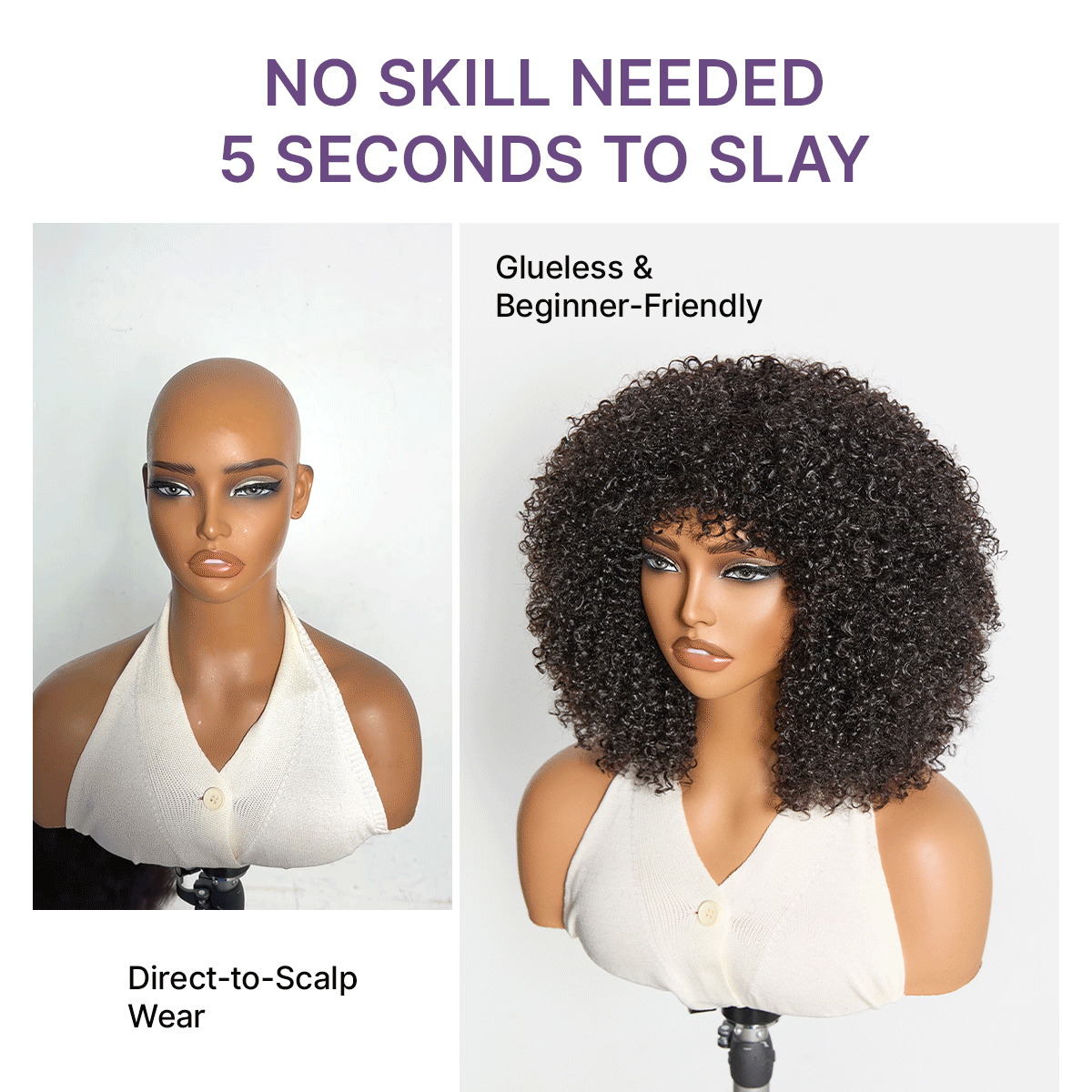 Throw On & Go 200% Density Natural Black Afro Curly No Lace Glueless Short Wig