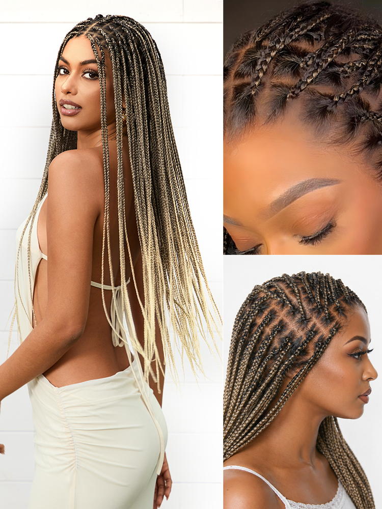 OwnScalp™ Lightweight Salon-Like Braids with a Real Scalp Look Full HD Lace Knotless Box Braided Wig Flexi-Fit Invisi Drawstring Cap - US Only