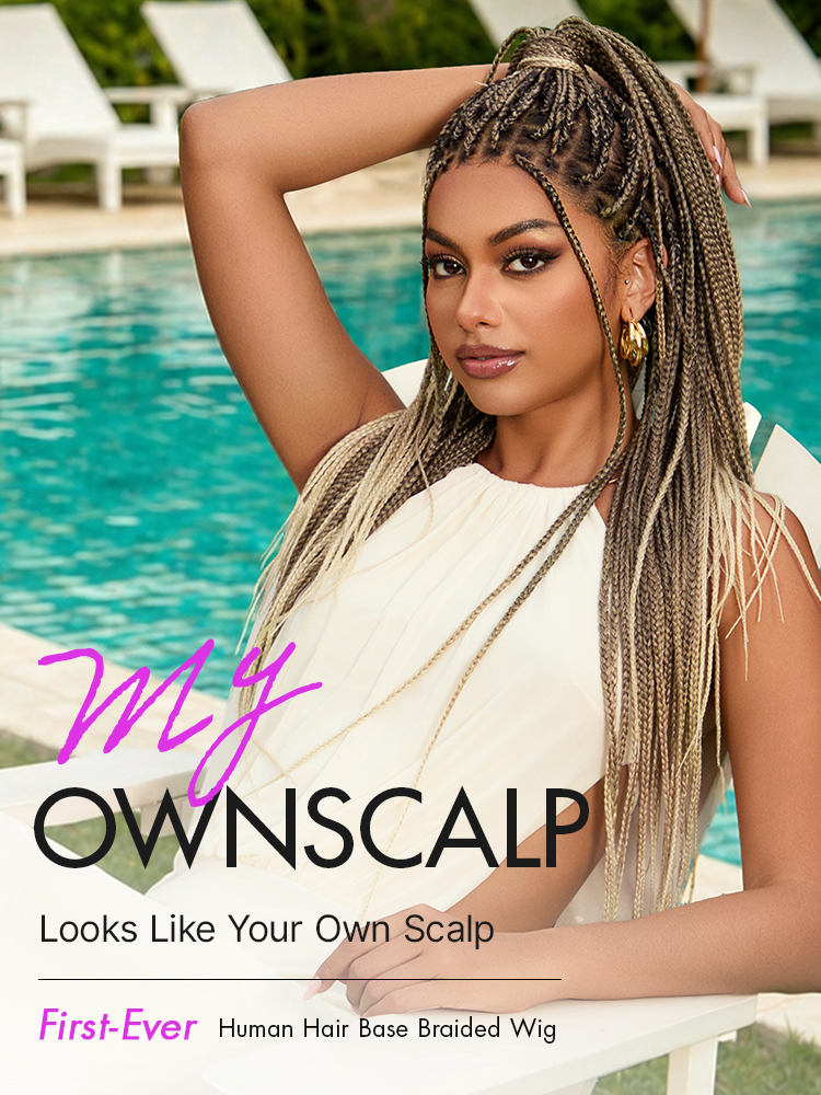 OwnScalp™ Lightweight Salon-Like Braids with a Real Scalp Look Full HD Lace Knotless Box Braided Wig Flexi-Fit Invisi Drawstring Cap - US Only