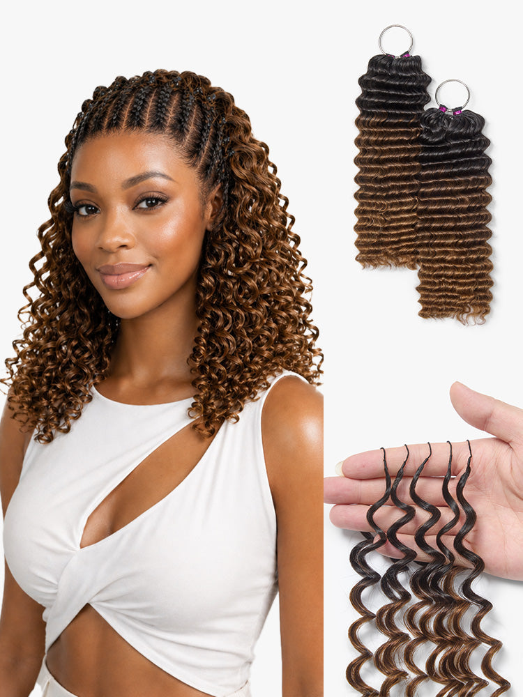 Readitress™ Pre-Separated Feather Crochet Human Hair for Miracle Knots Boho Braids | Ombre Brown Deep Wave Protective Style (Free Gifts Included)