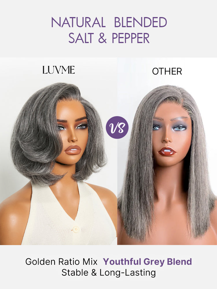 Boss Vibe Salt & Pepper Layered Bob Glueless Pre-Cut Minimalist HD Lace Grey Wig