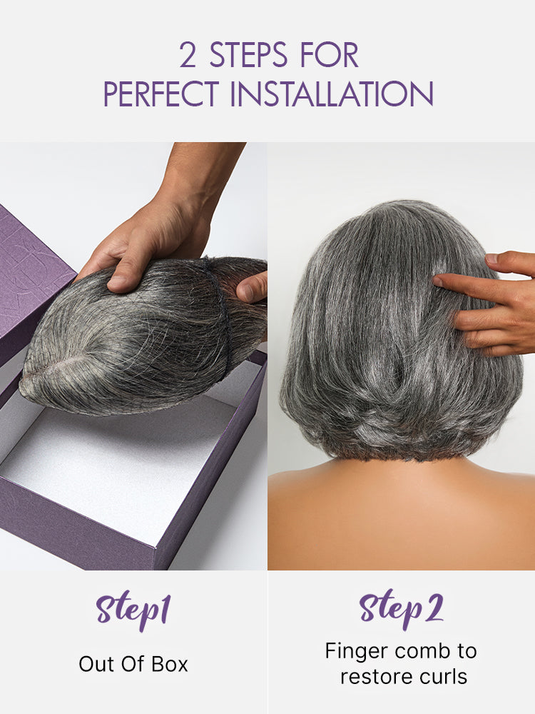 Boss Vibe Salt & Pepper Layered Bob Glueless Pre-Cut Minimalist HD Lace Grey Wig