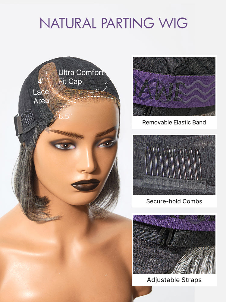 Boss Vibe Salt & Pepper Layered Bob Glueless Pre-Cut Minimalist HD Lace Grey Wig