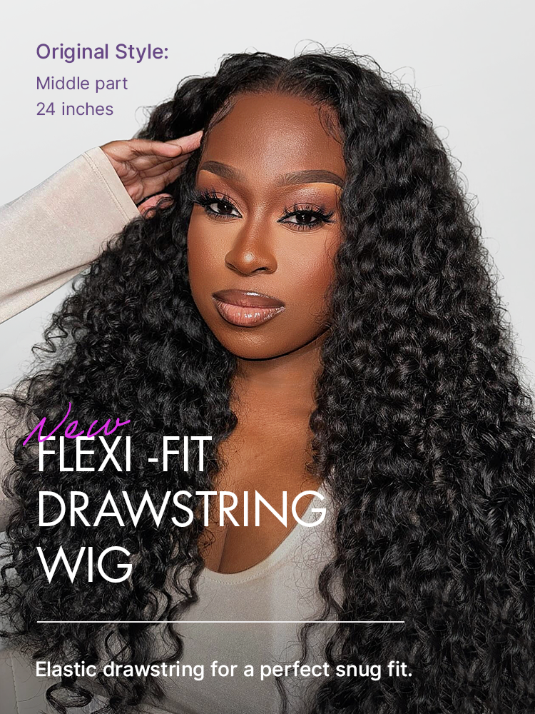 PreMax 180% Density Water Wave Glueless Flexi-Fit Drawstring 13x4 Frontal Lace Fluffy Curly Pre-Cut Lace Wig, 360-Like Design Allows Ponytail & Updo