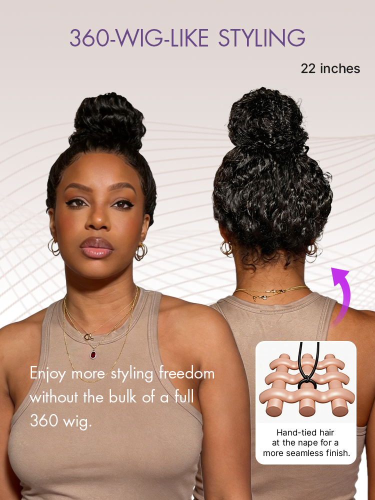PreMax 180% Density Water Wave Glueless Flexi-Fit Drawstring 13x4 Frontal Lace Fluffy Curly Pre-Cut Lace Wig, 360-Like Design Allows Ponytail & Updo