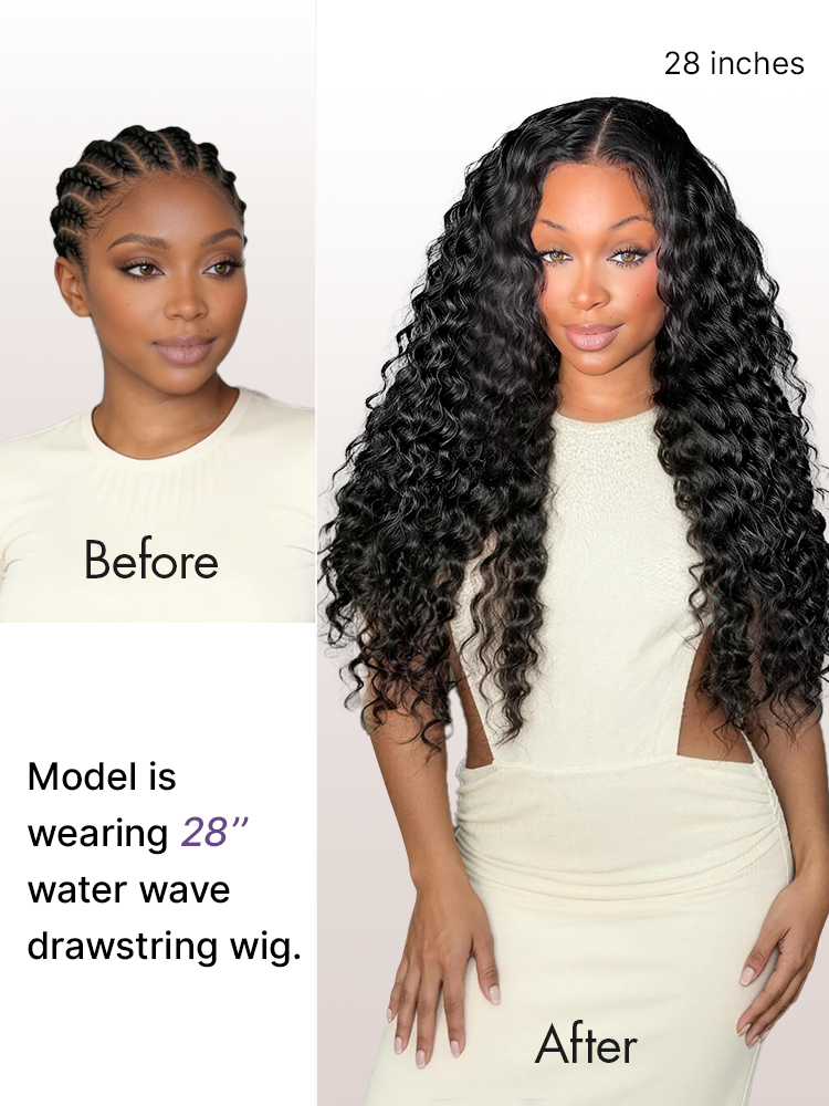 PreMax 180% Density Water Wave Glueless Flexi-Fit Drawstring 13x4 Frontal Lace Fluffy Curly Pre-Cut Lace Wig, 360-Like Design Allows Ponytail & Updo