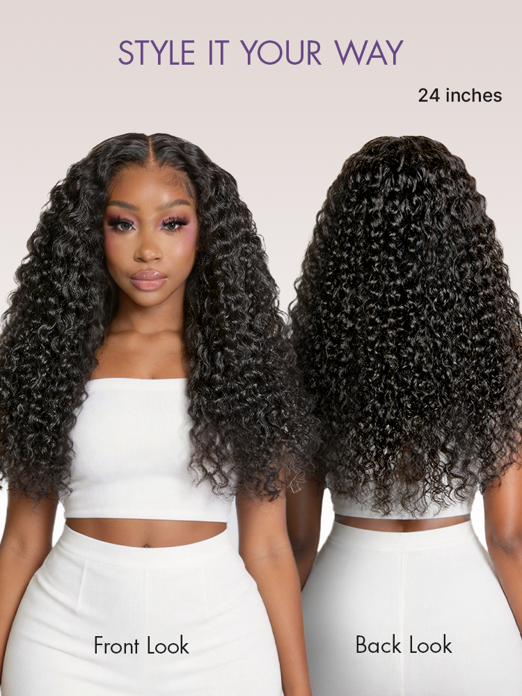 PreMax 180% Density Water Wave Glueless Flexi-Fit Drawstring 13x4 Frontal Lace Fluffy Curly Pre-Cut Lace Wig, 360-Like Design Allows Ponytail & Updo