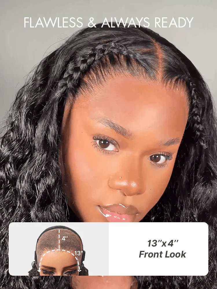 PreMax 180% Density Water Wave Glueless Flexi-Fit Drawstring 13x4 Frontal Lace Fluffy Curly Pre-Cut Lace Wig, 360-Like Design Allows Ponytail & Updo