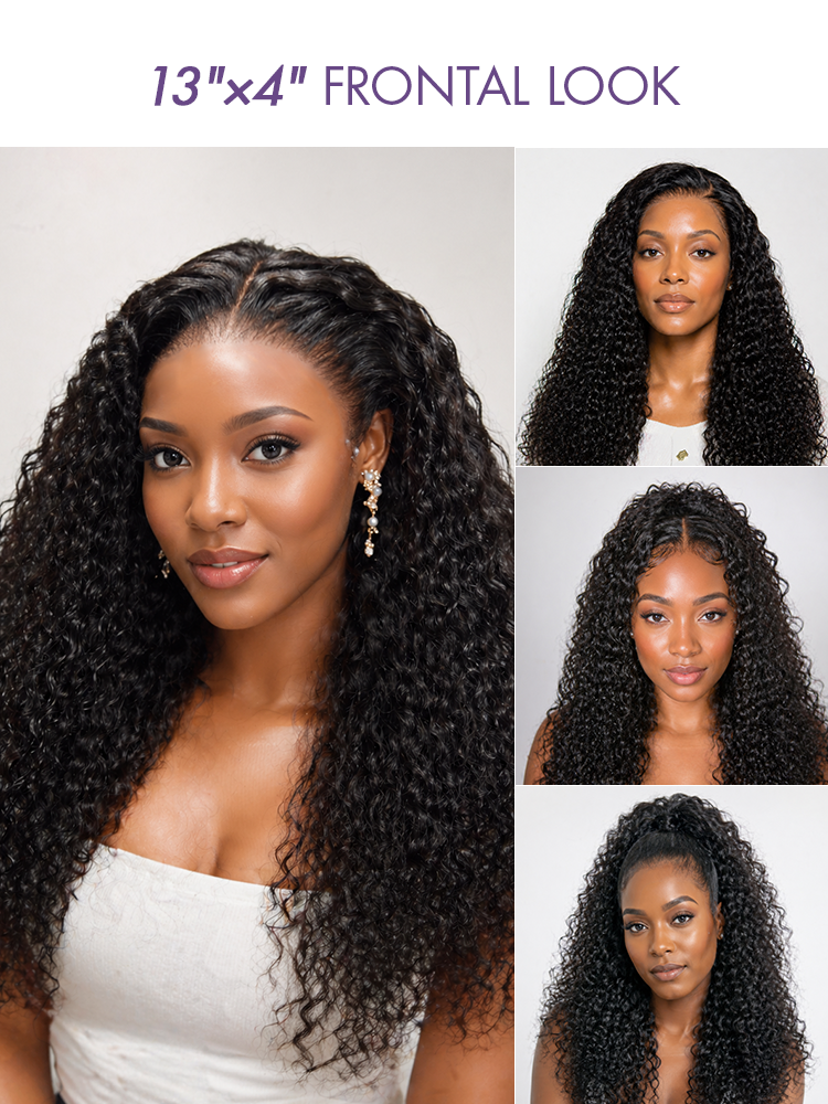 PreMax 180% Density Water Wave Glueless Flexi-Fit Drawstring 13x4 Frontal Lace Fluffy Curly Pre-Cut Lace Wig, 360-Like Design Allows Ponytail & Updo