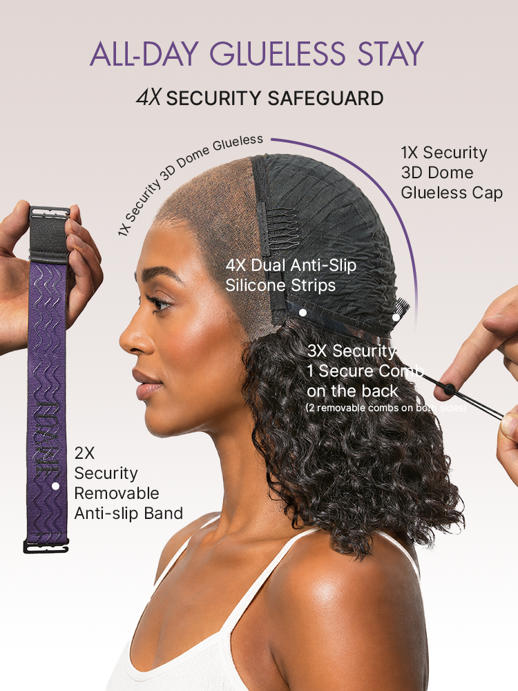 PreMax 180% Density Water Wave Glueless Flexi-Fit Drawstring 13x4 Frontal Lace Fluffy Curly Pre-Cut Lace Wig, 360-Like Design Allows Ponytail & Updo