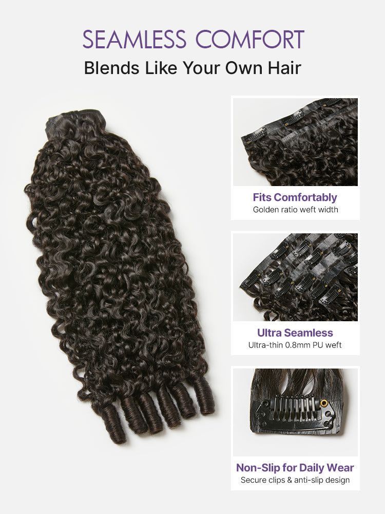 New Customers Only | Burmese Curly Finger Coil Ends Seamless Clip in Extensions Real Human Hair Pieces 135g 9pcs / 7pcs with Free Gift