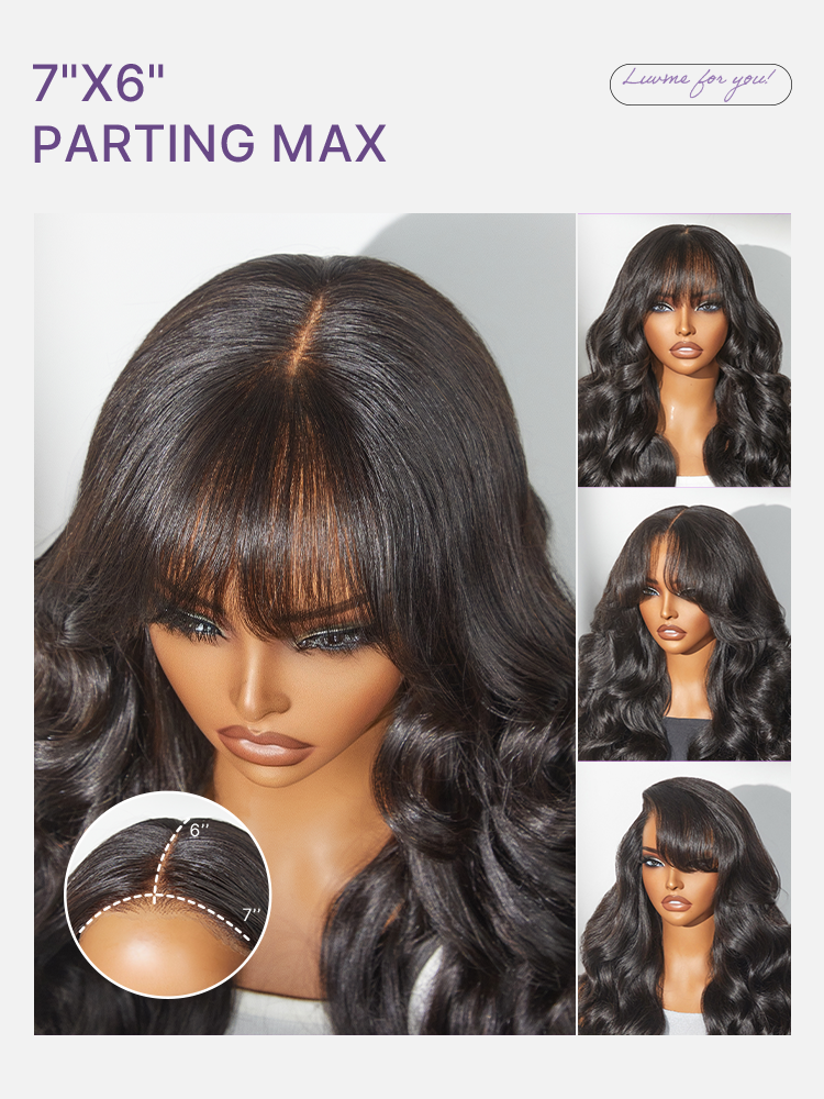 New Customers Only | Luvme All-Day Comfort™ Wig 180% Density Loose Body Wave Glueless 7x6 Closure HD Lace Human Hair Wig with Bangs Pre-Cut Lace