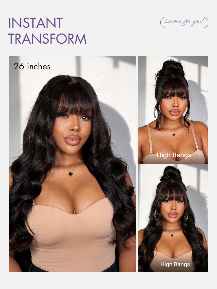New Customers Only | Luvme All-Day Comfort™ Wig 180% Density Loose Body Wave Glueless 7x6 Closure HD Lace Human Hair Wig with Bangs Pre-Cut Lace