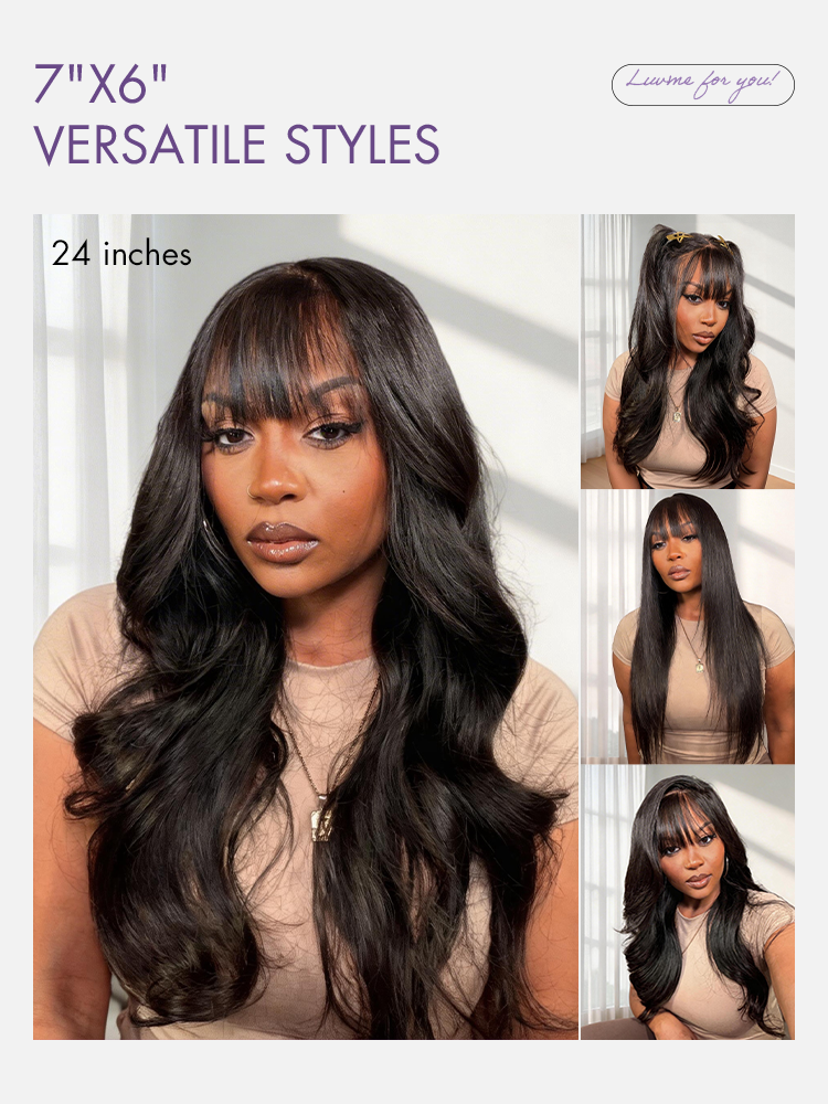 New Customers Only | Luvme All-Day Comfort™ Wig 180% Density Loose Body Wave Glueless 7x6 Closure HD Lace Human Hair Wig with Bangs Pre-Cut Lace