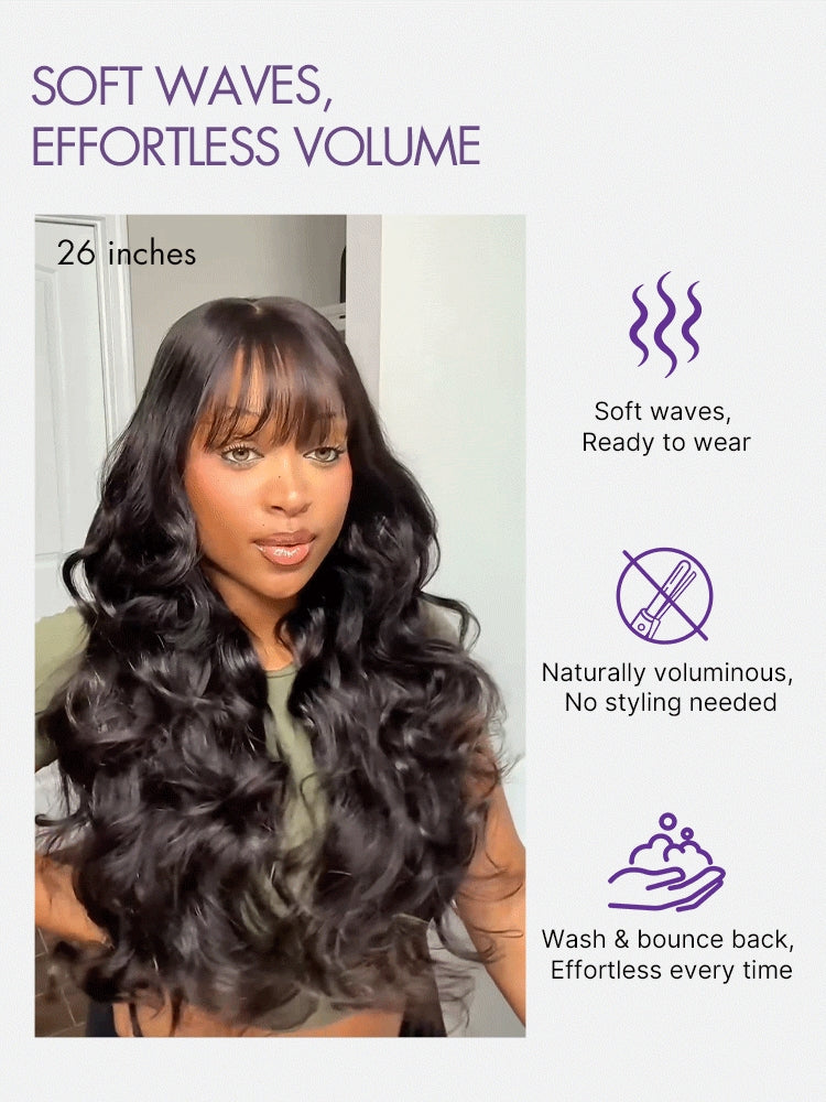 New Customers Only | Luvme All-Day Comfort™ Wig 180% Density Loose Body Wave Glueless 7x6 Closure HD Lace Human Hair Wig with Bangs Pre-Cut Lace