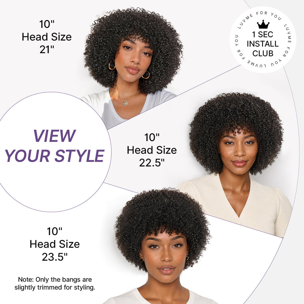 Throw On & Go 200% Density Natural Black Afro Curly No Lace Glueless Short Wig