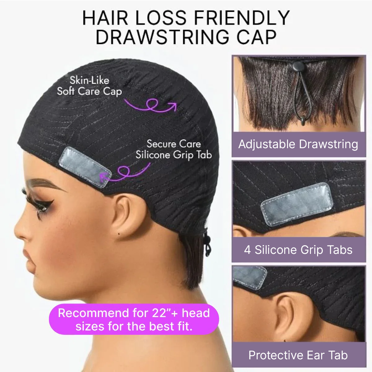 New Customers Only | Throw On & Go Short Cut with Bangs Wig Ultra Comfort Cotton Cap Glueless Wig Hair Loss Friendly