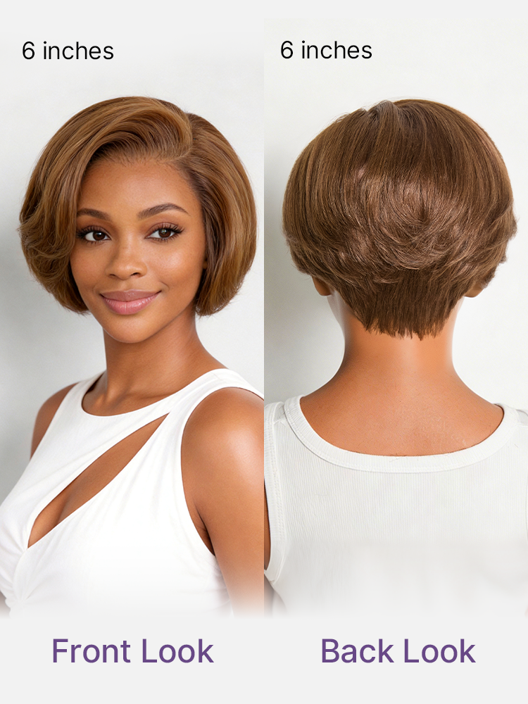 Chestnut Brown Elegant Glueless Minimalist HD Lace Short Pixie Cut Wig with Bangs