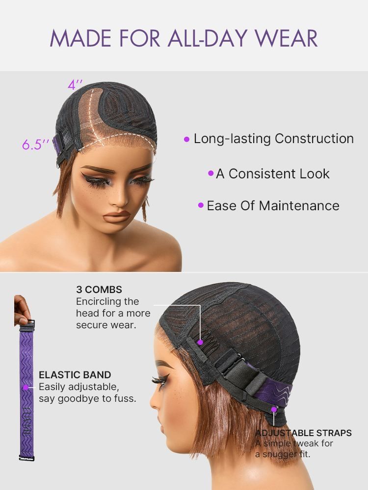 Chestnut Brown Elegant Glueless Minimalist HD Lace Short Pixie Cut Wig with Bangs