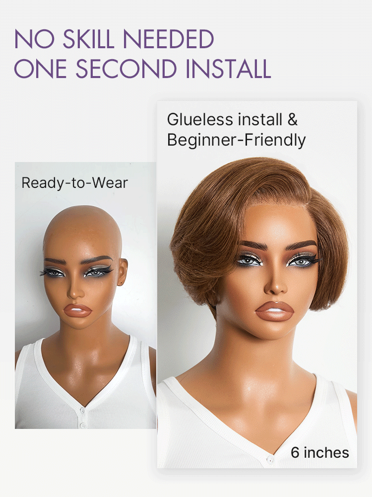 Chestnut Brown Elegant Glueless Minimalist HD Lace Short Pixie Cut Wig with Bangs