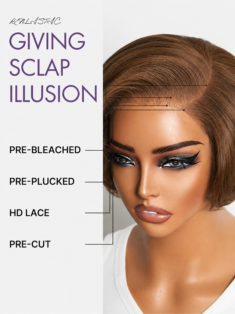 Chestnut Brown Elegant Glueless Minimalist HD Lace Short Pixie Cut Wig with Bangs