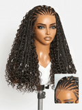 Natural Black Boho Cornrow Braids 13x4 Frontal Lace Deep Curly  Long Wig Pre-cut Lace