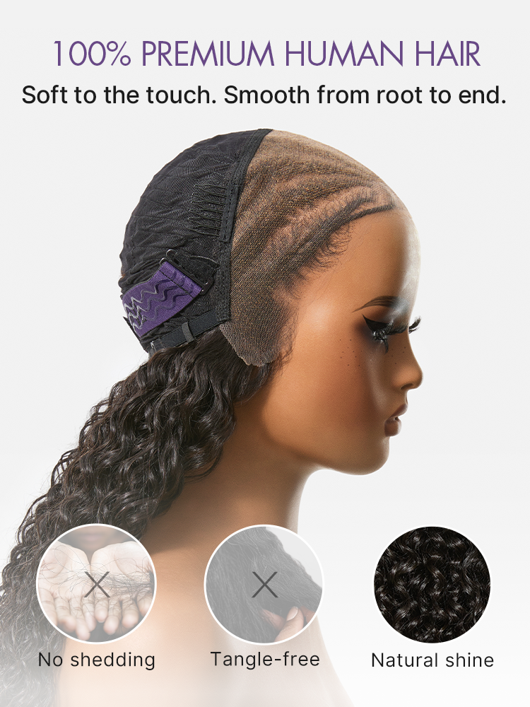 Boho Fulani Braids Water Wave 13x4 Frontal Lace Wig Pre-cut Lace Human Hair