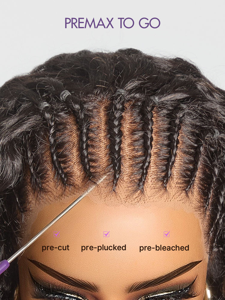 Readitress™ Knotless Fulani Braids Deep Wave Glueless Ear-to-ear 13x4 Frontal HD Lace Wig Human Hair