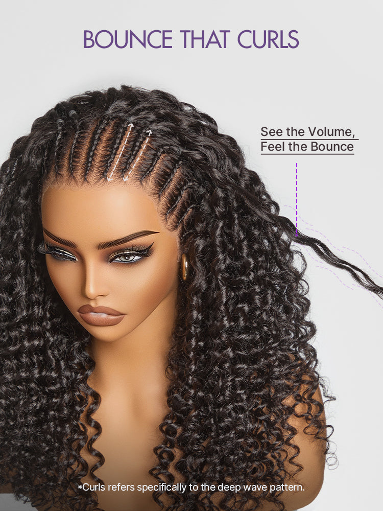 20''+$10=22''|Readitress™ Knotless Fulani Braids Deep Wave Glueless Ear-to-ear 13x4 Frontal HD Lace Wig Human Hair