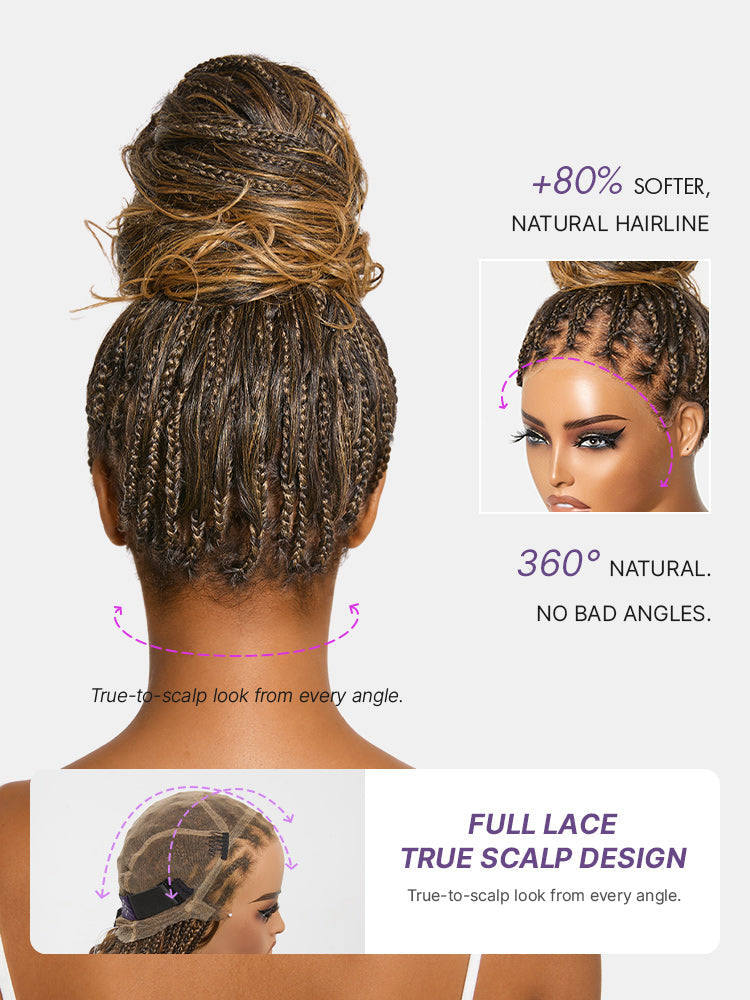 New Customers Only | OwnScalp™ Ombre Honey Blonde French Curl Knotless Boho Braids HD Full Lace Long Wig Flexi Fit Invisi Drawstring Cap - US Only