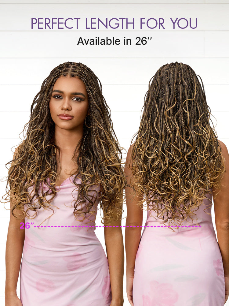 New Customers Only | OwnScalp™ Ombre Honey Blonde French Curl Knotless Boho Braids HD Full Lace Long Wig Flexi Fit Invisi Drawstring Cap - US Only