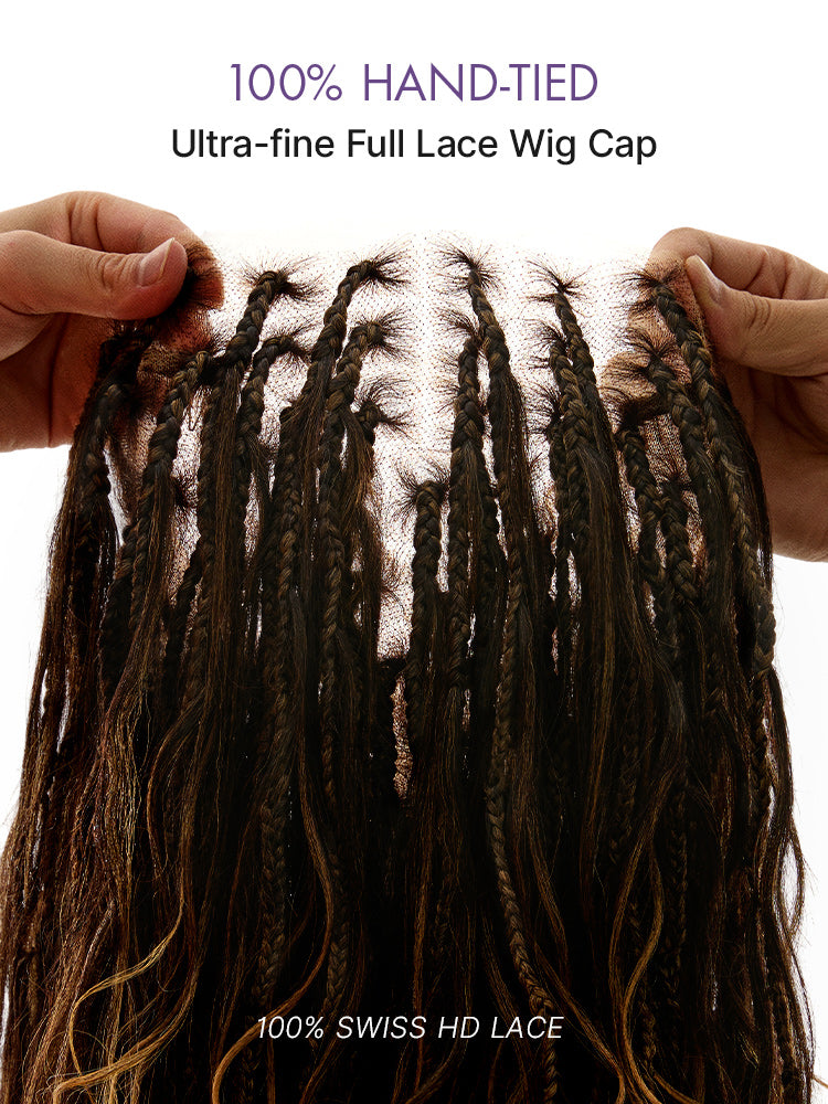 New Customers Only | OwnScalp™ Ombre Honey Blonde French Curl Knotless Boho Braids HD Full Lace Long Wig Flexi Fit Invisi Drawstring Cap - US Only