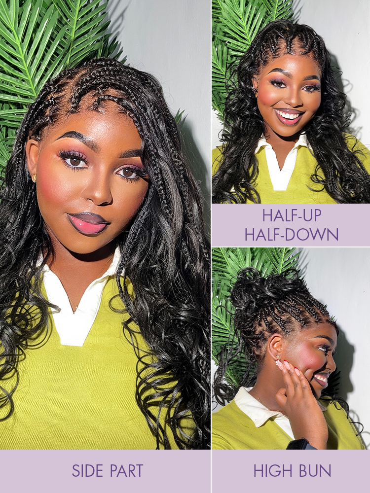 New Customers Only | OwnScalp™ Ombre Honey Blonde French Curl Knotless Boho Braids HD Full Lace Long Wig Flexi Fit Invisi Drawstring Cap - US Only