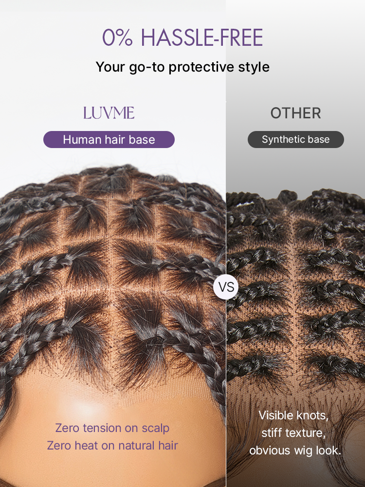 OwnScalp™ HD Full Lace Knotless Boho Curls Braided Bob Pre-Cut Lace Wig Flexi Fit Invisi Drawstring Cap