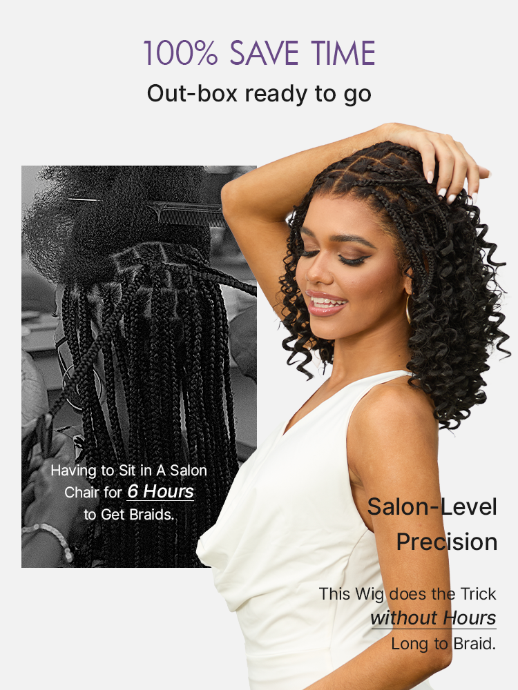 OwnScalp™ HD Full Lace Knotless Boho Curls Braided Bob Pre-Cut Lace Wig Flexi Fit Invisi Drawstring Cap