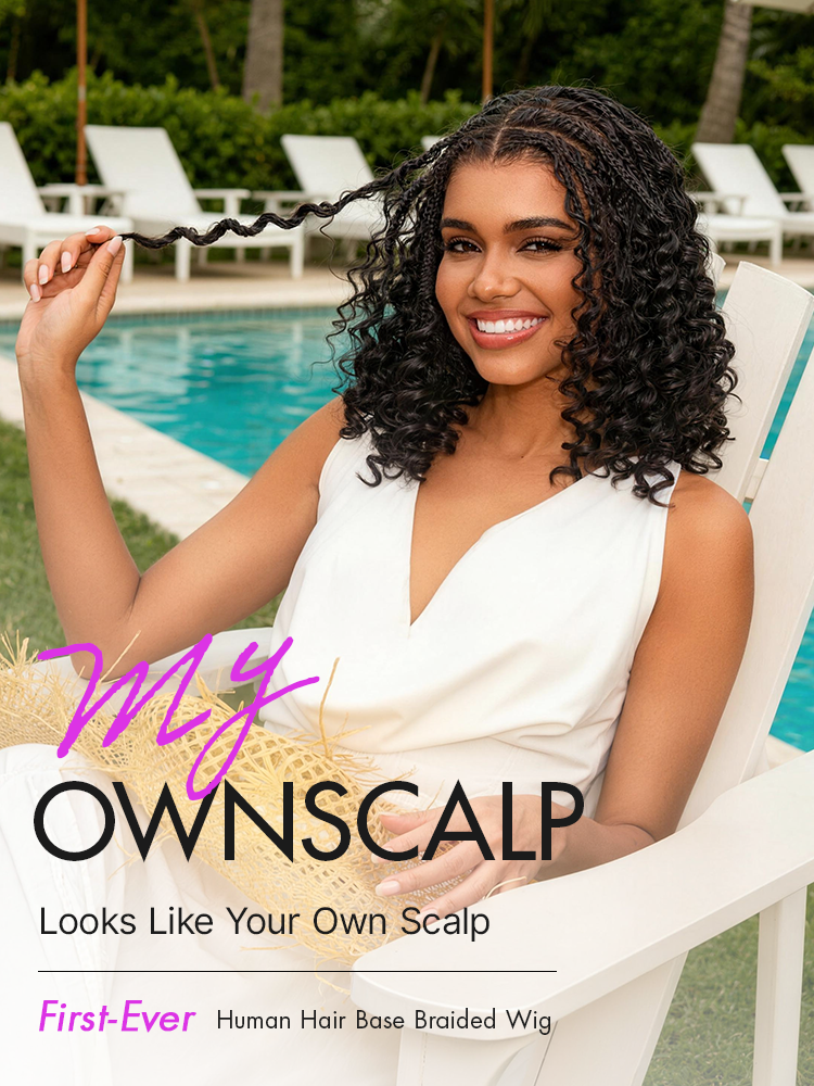 OwnScalp™ HD Full Lace Knotless Boho Curls Braided Bob Pre-Cut Lace Wig Flexi Fit Invisi Drawstring Cap