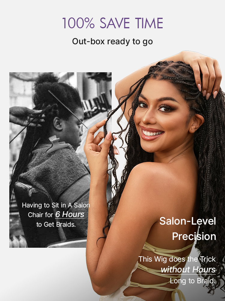 OwnScalp™  Light Weight Flexi-Fit Invisi Drawstring Cap Full Lace Knotless Boho Curls Braided Long Wig Super Natural Scalp Pre-Cut Lace