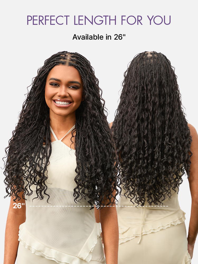OwnScalp™  Light Weight Flexi-Fit Invisi Drawstring Cap Full Lace Knotless Boho Curls Braided Long Wig Super Natural Scalp Pre-Cut Lace