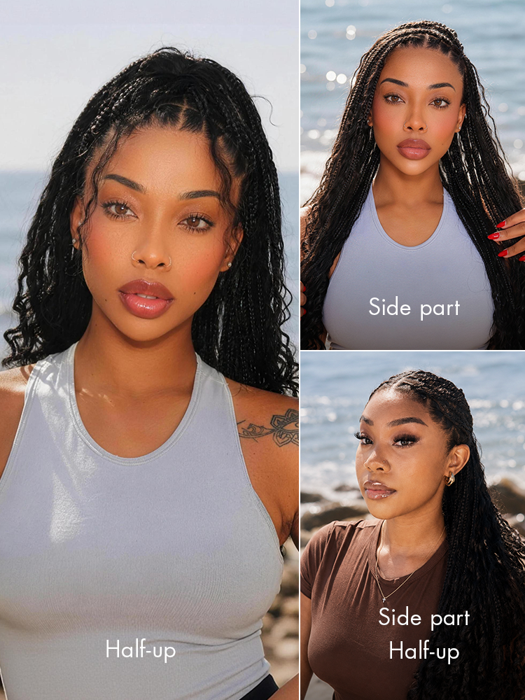 OwnScalp™  Light Weight Flexi-Fit Invisi Drawstring Cap Full Lace Knotless Boho Curls Braided Long Wig Super Natural Scalp Pre-Cut Lace