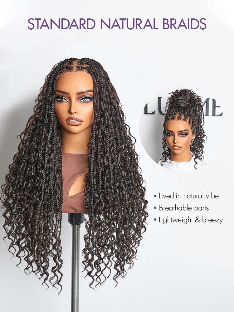 OwnScalp™  Light Weight Flexi-Fit Invisi Drawstring Cap Full Lace Knotless Boho Curls Braided Long Wig Super Natural Scalp Pre-Cut Lace