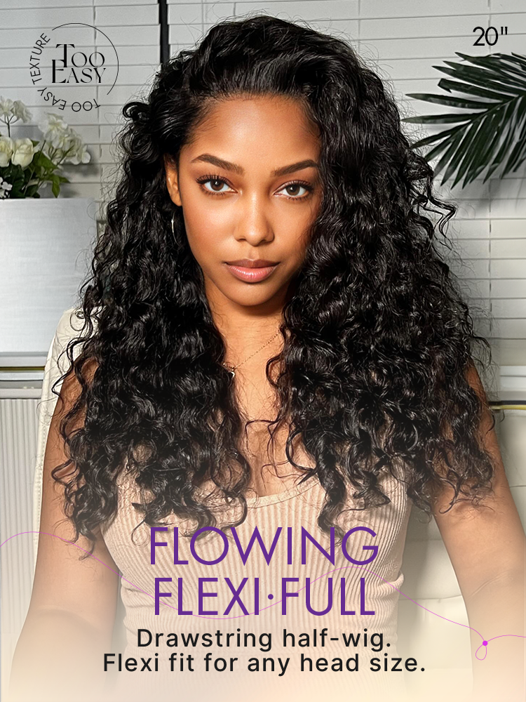 Luvme Too Easy Texture™ 3-In-1 Half Wig 180% Density Water Wave Glueless Flexi-Fit Drawstring Wig
