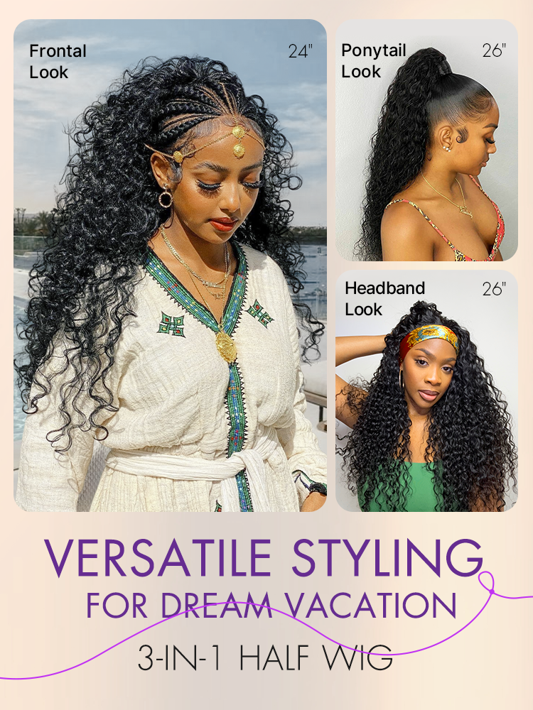 Luvme Too Easy Texture™ 3-In-1 Half Wig 180% Density Water Wave Glueless Flexi-Fit Drawstring Wig