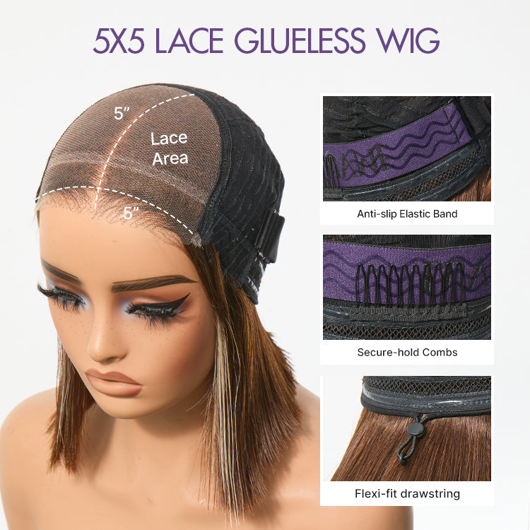VIP ONLY | Ash Blonde Highlight Glueless 5x5 HD Closure Lace Bob Wig Pre-Cut Lace Flexi-Fit Drawstring Cap